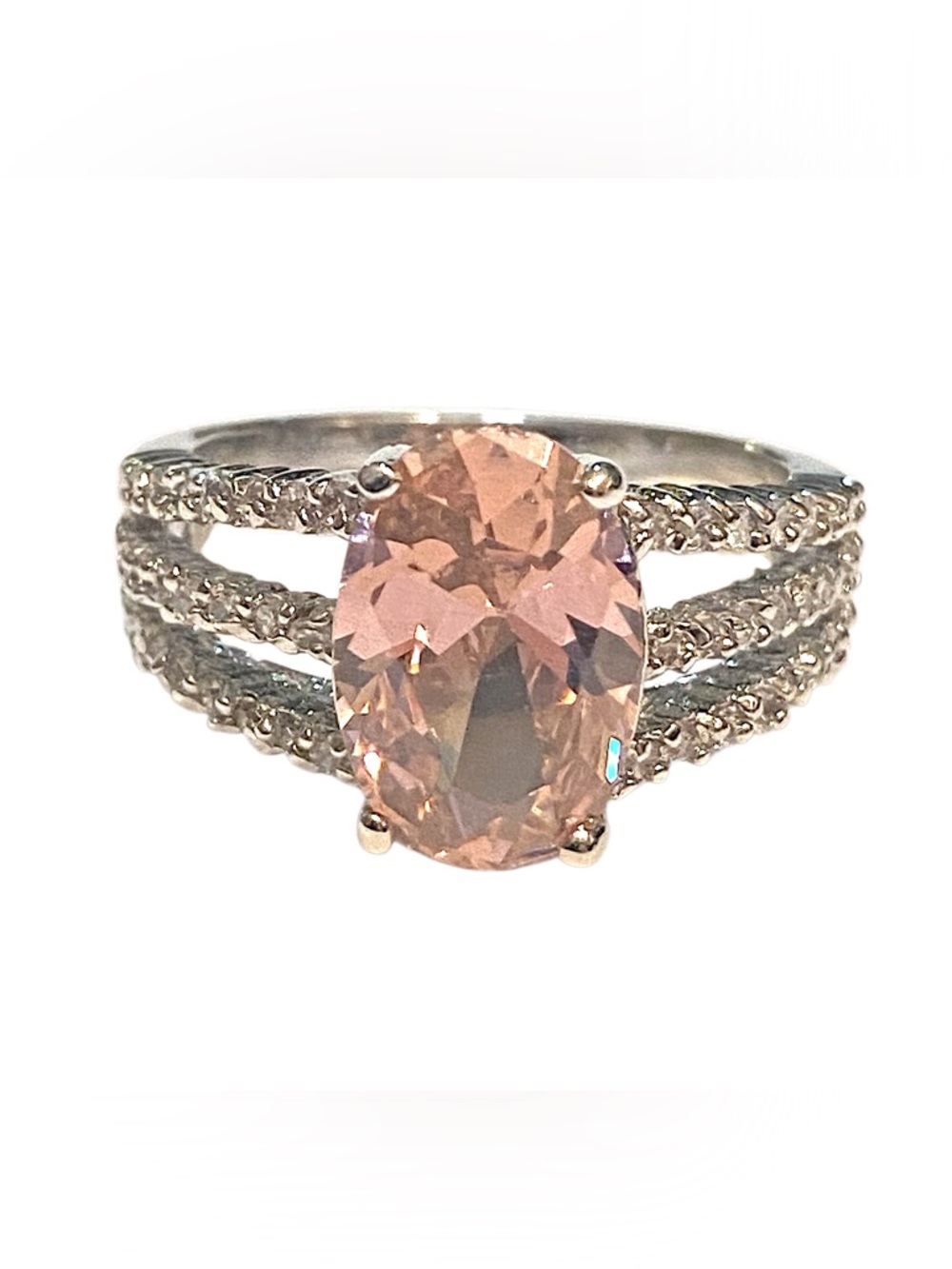 Pink Oval Cz Stone Ring Silver